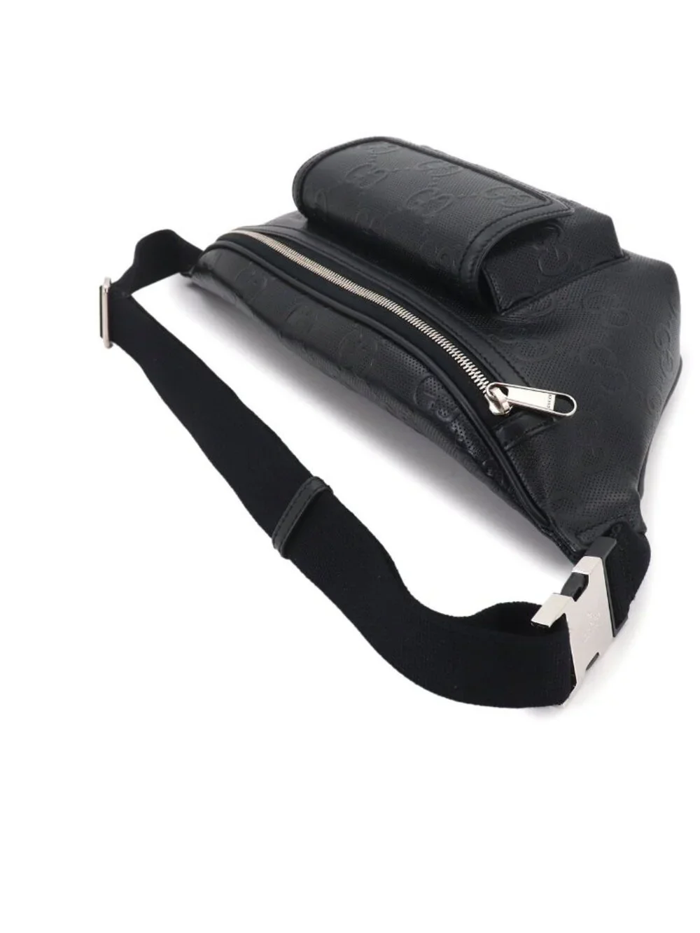Gucci GG Embossed Belt Bag Leather Black Silver